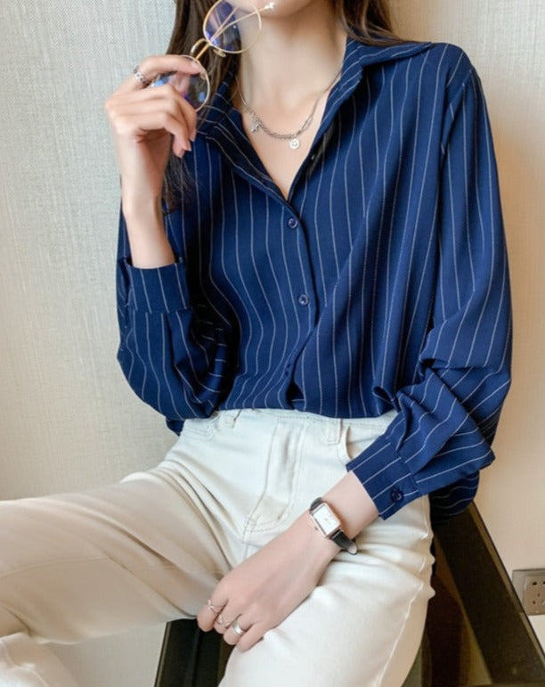 Long Sleeve Stripe Satin Blouse Shirt – BEYOND