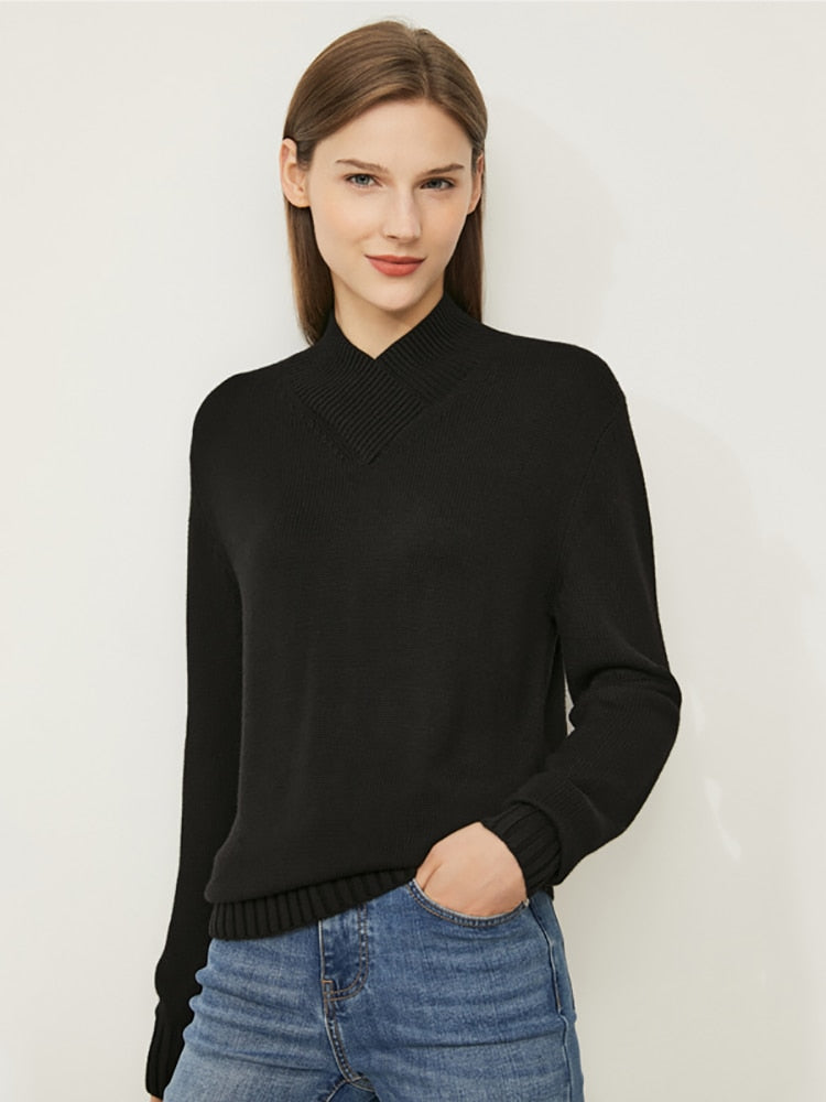 Elegant Long Sleeve V-Neck Knit Sweater - BEYOND