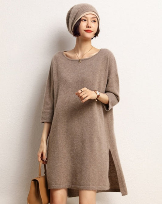 Cashmere Cozy Round-Neck Sweater-Dress