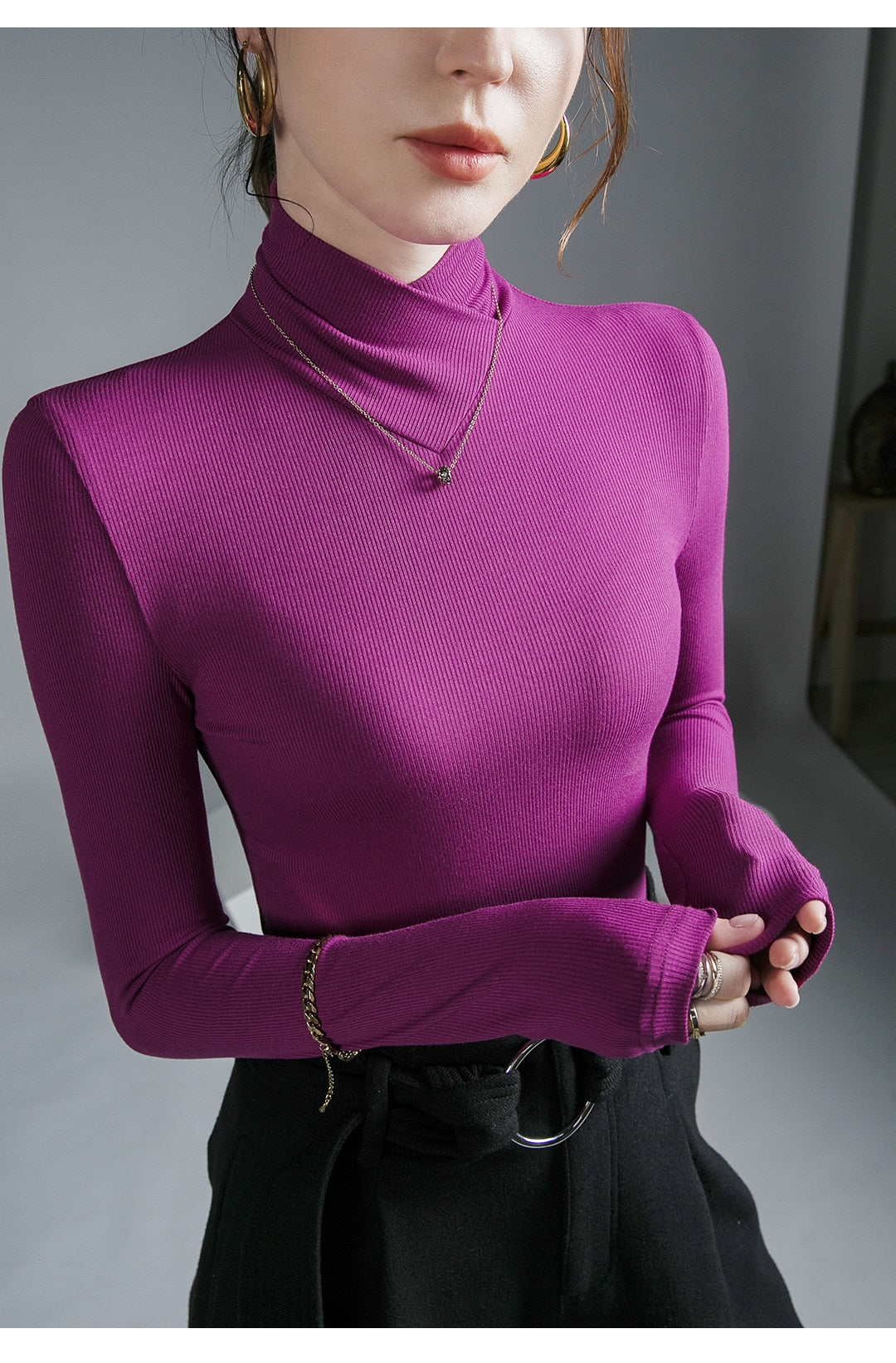 Turtleneck Collar Up Basic Sweater