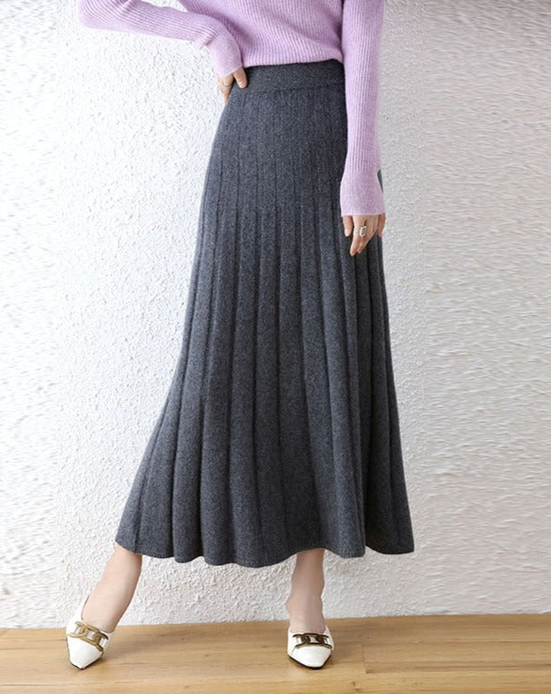 High-Waist Cashmere Stripe Midi Skirt - BEYOND