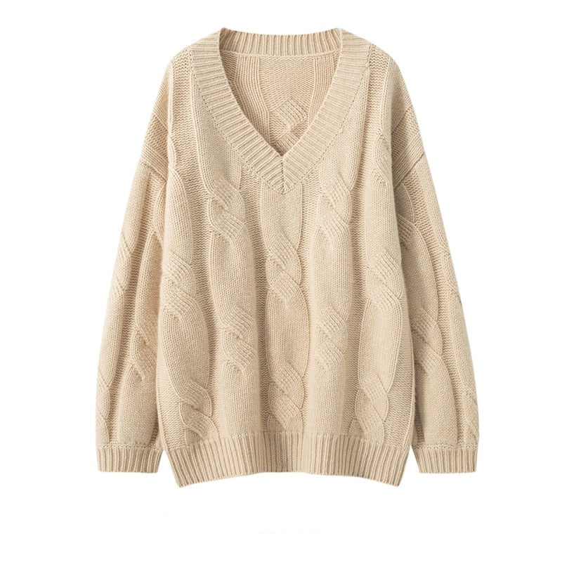 Cashmere Oversized V- Neck Sweater - BEYOND