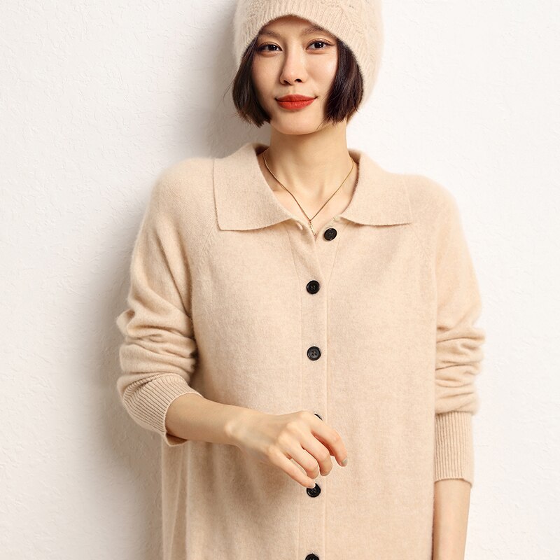 Collared Button Up Cashmere Cardigan Dress - BEYOND