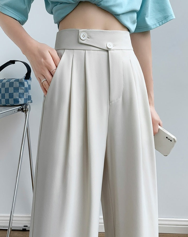 High Waist Wide Loose Solid Color Pants - BEYOND