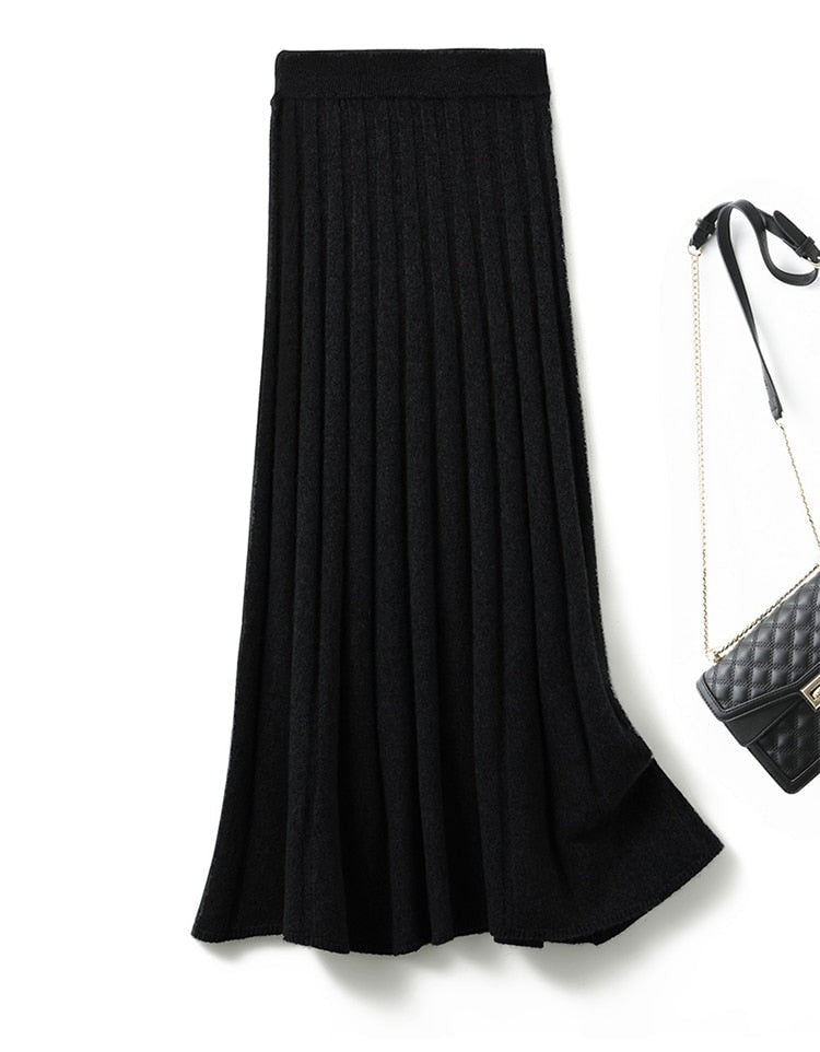 High-Waist Cashmere Stripe Midi Skirt - BEYOND