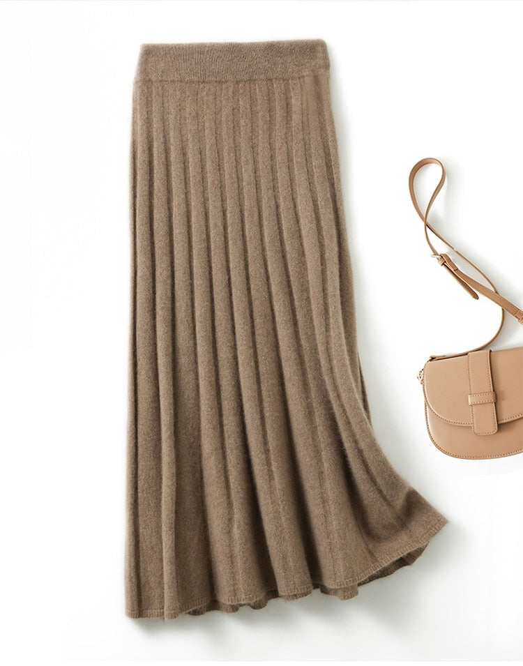 High-Waist Cashmere Stripe Midi Skirt - BEYOND