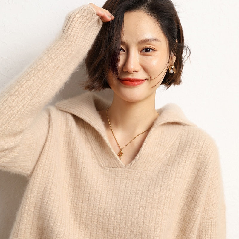 Cashmere Oversized Collared Sweater - BEYOND