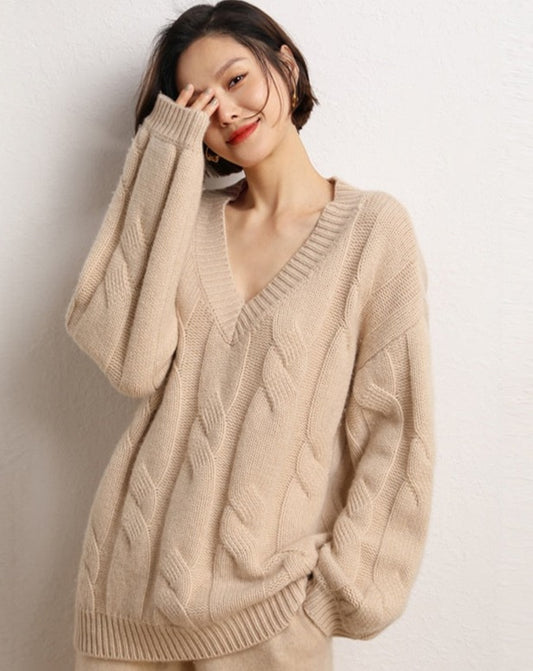 Cashmere Oversized V- Neck Sweater - BEYOND