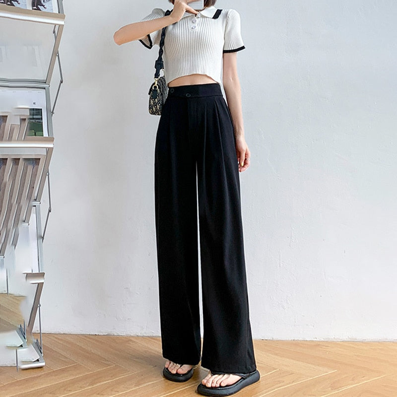 High Waist Wide Loose Solid Color Pants - BEYOND