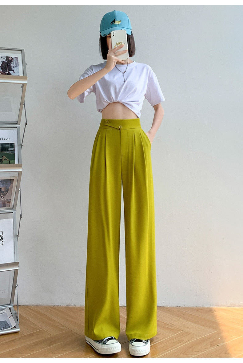 High Waist Wide Loose Solid Color Pants - BEYOND