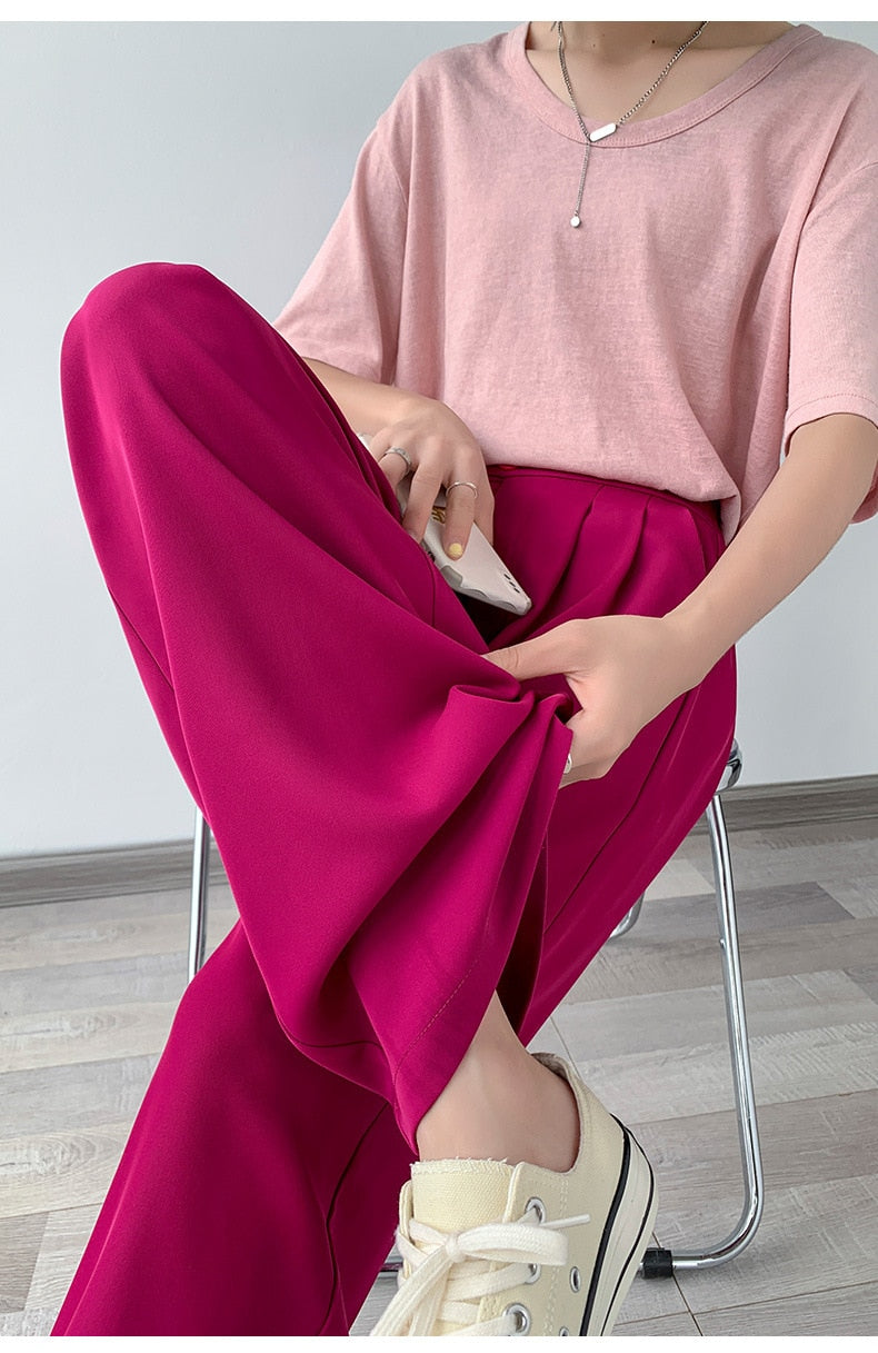 High Waist Wide Loose Solid Color Pants - BEYOND