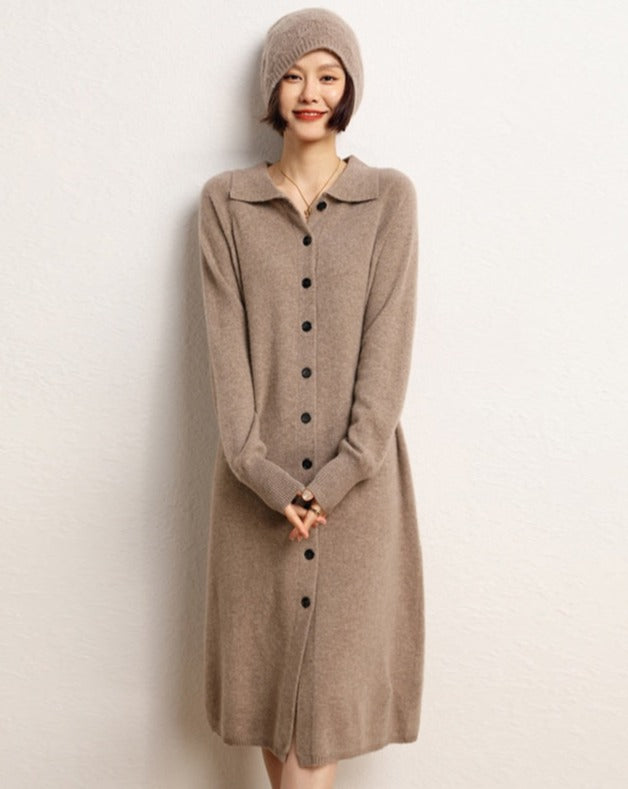 Collared Button Up Cashmere Cardigan Dress - BEYOND