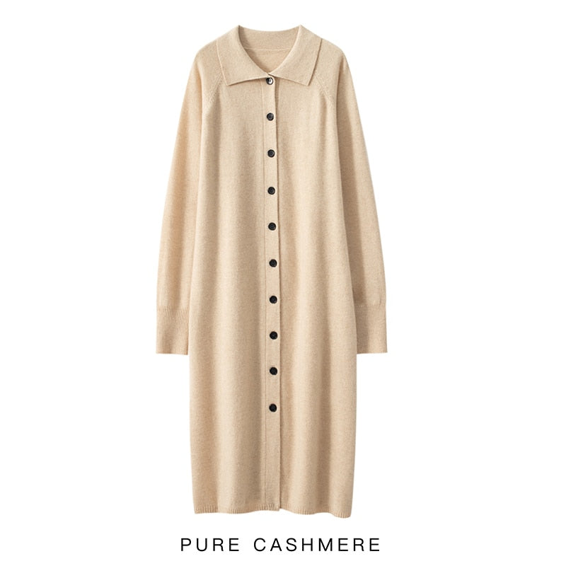 Collared Button Up Cashmere Cardigan Dress - BEYOND