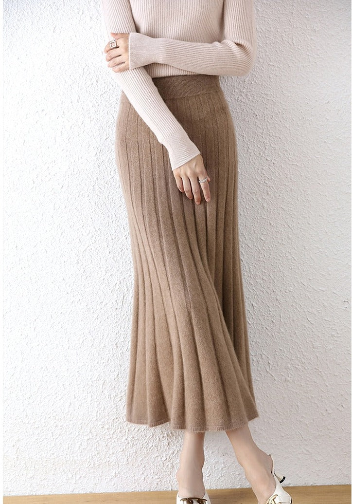 High-Waist Cashmere Stripe Midi Skirt - BEYOND