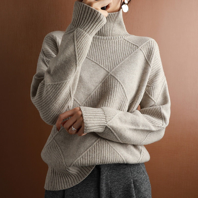 Long Sleeve Turtleneck Loose Sweater - BEYOND