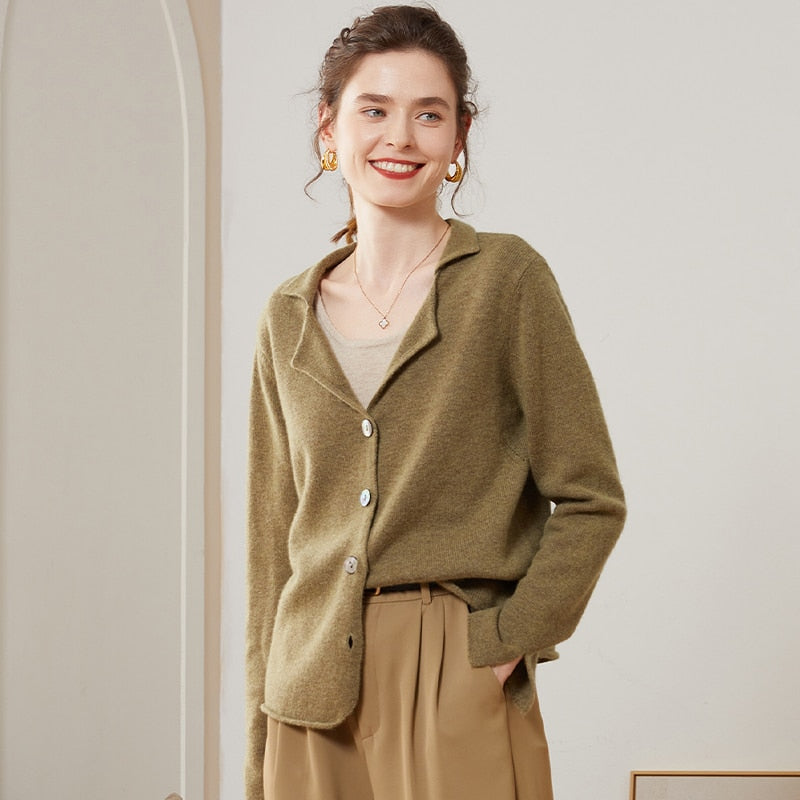 Cashmere Collared Solid Color Cardigan - BEYOND