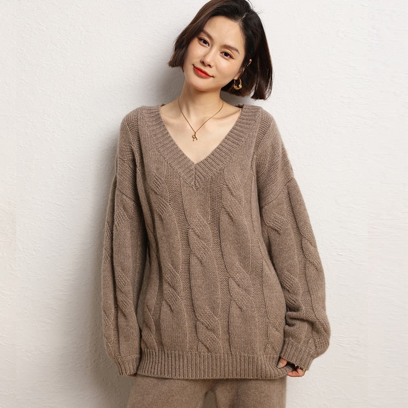 Cashmere Oversized V- Neck Sweater - BEYOND