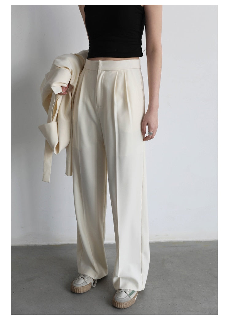Loose Solid High Waist Straight Wide Pants - BEYOND