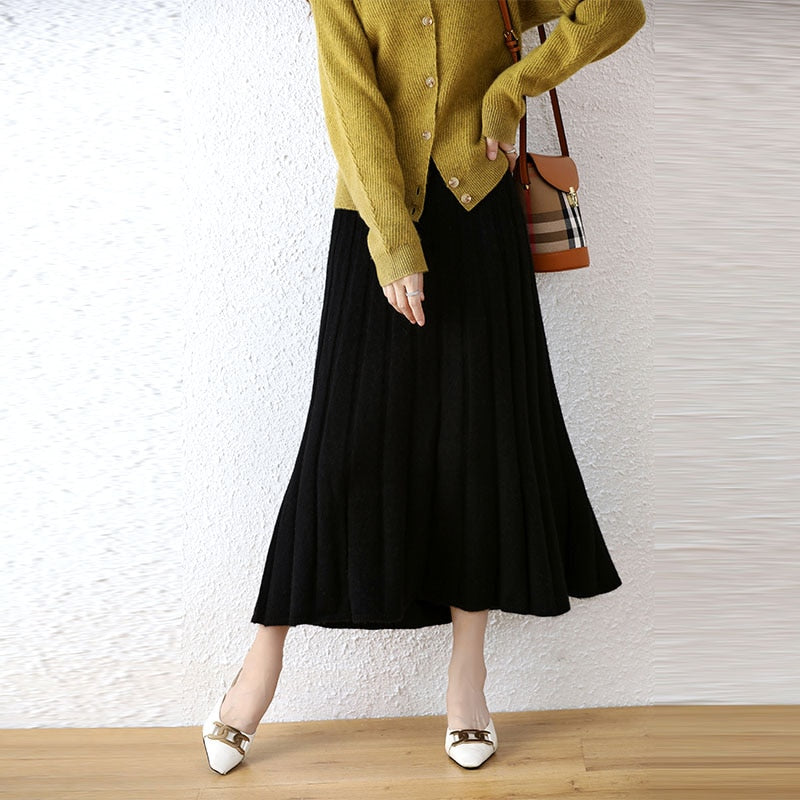 High-Waist Cashmere Stripe Midi Skirt - BEYOND