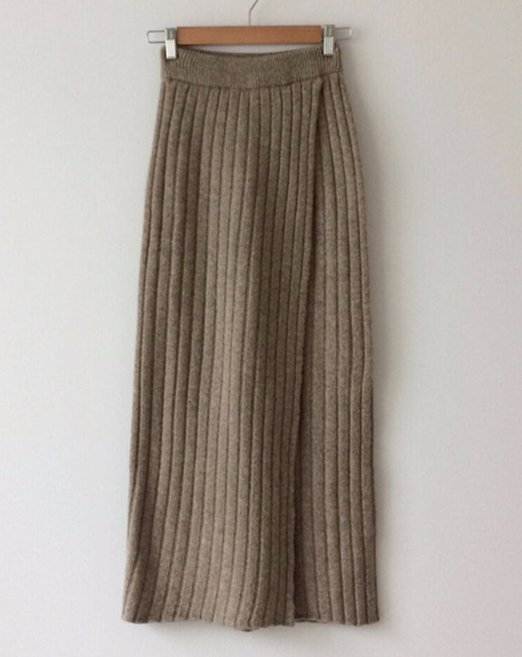 Elegant Cozy Ribbed Knit Midi Skirt - BEYOND