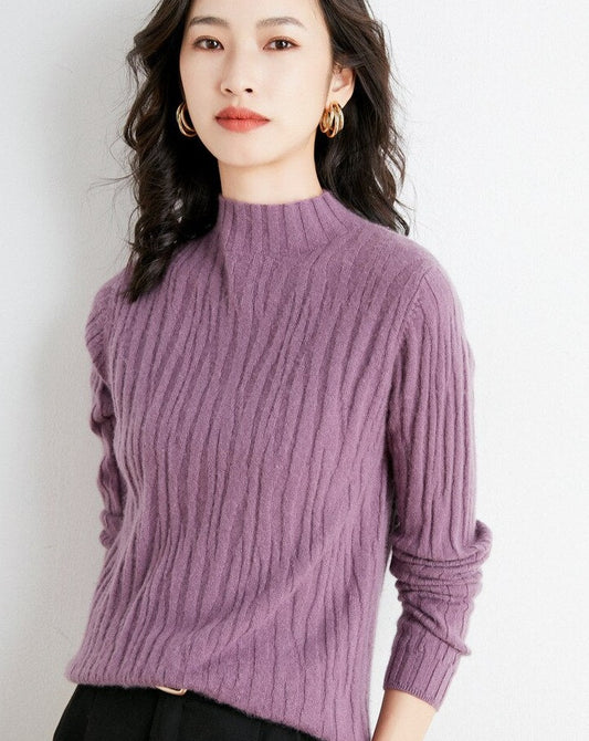 Long Sleeve Turtleneck Ribbed Sweater