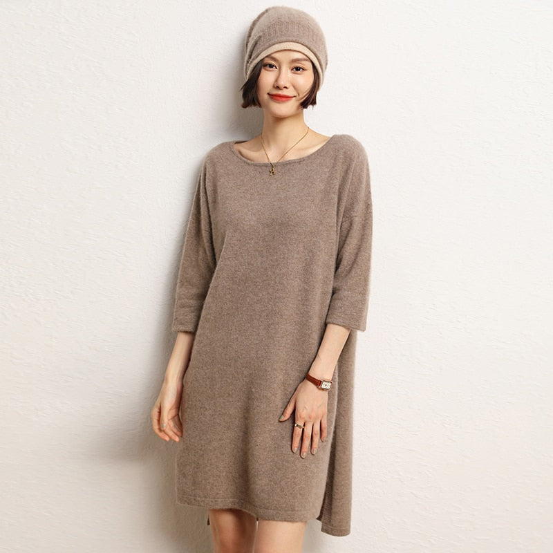 Cashmere Cozy Round-Neck Sweater-Dress - BEYOND