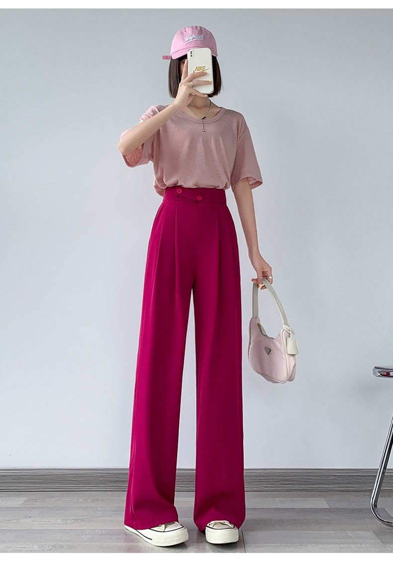 High Waist Wide Loose Solid Color Pants - BEYOND