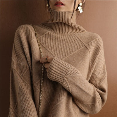 Long Sleeve Turtleneck Loose Sweater - BEYOND