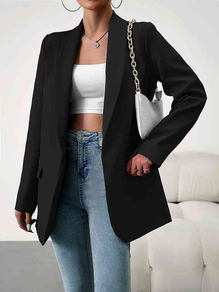 Lapel Collar Long Sleeve Blazer - BEYOND FASHION