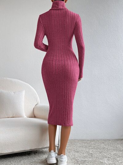Turtleneck Long Sleeve Midi Sweater Dress
