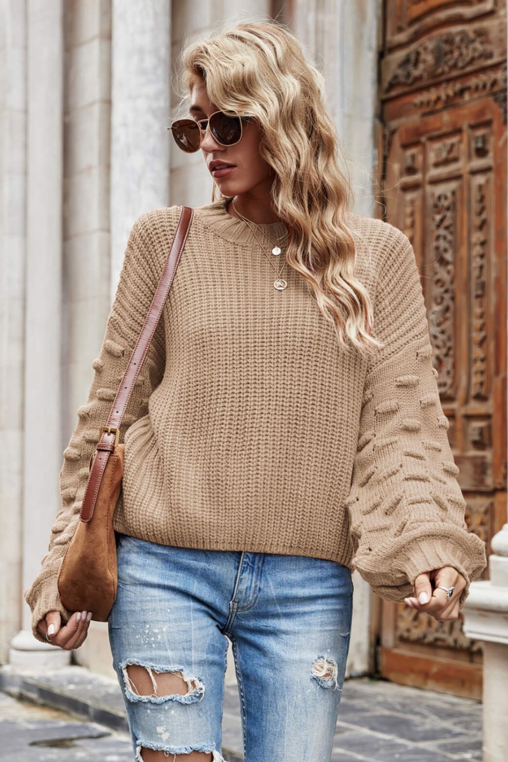 Rib-Knit Dropped Shoulder Sweater