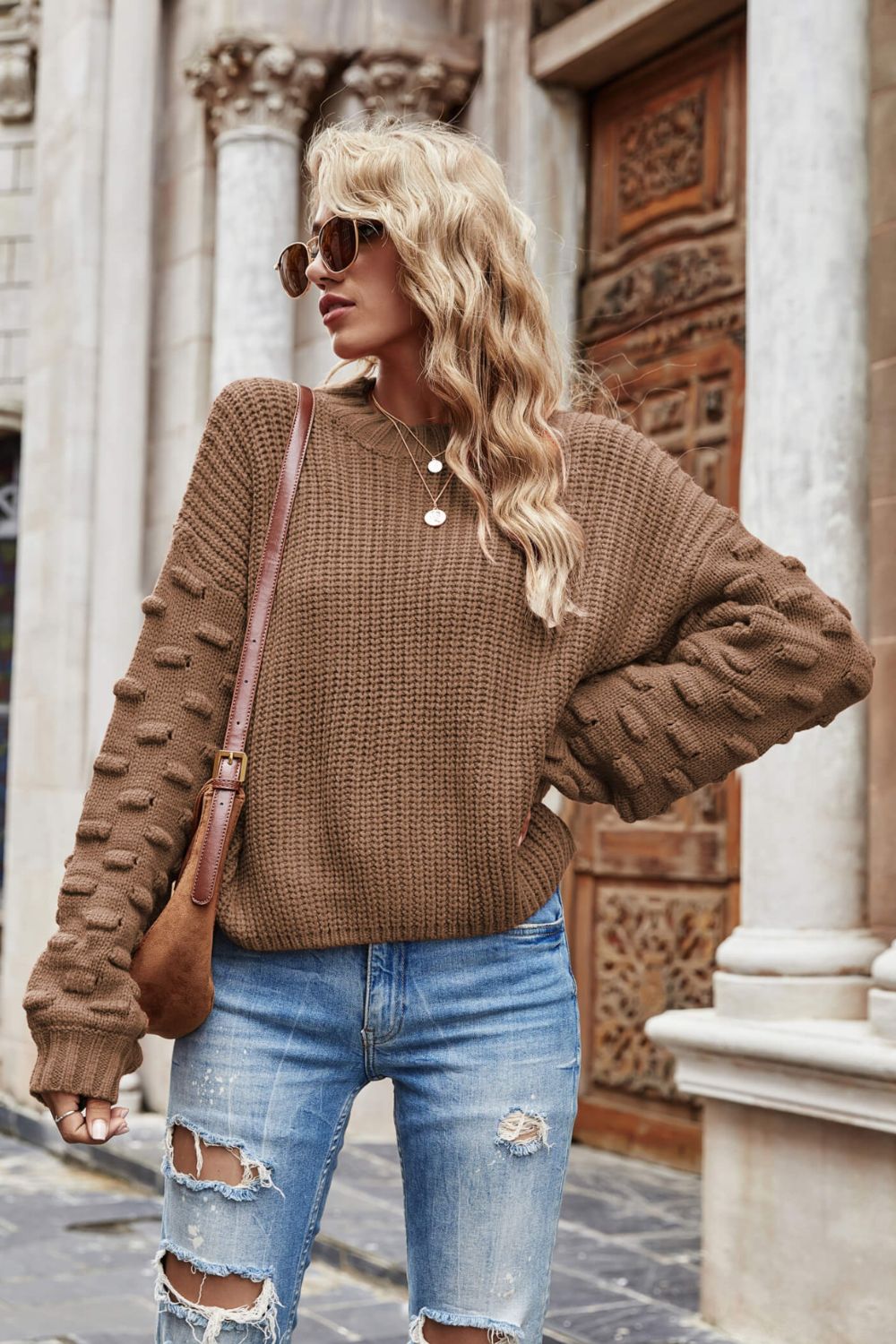 Rib-Knit Dropped Shoulder Sweater