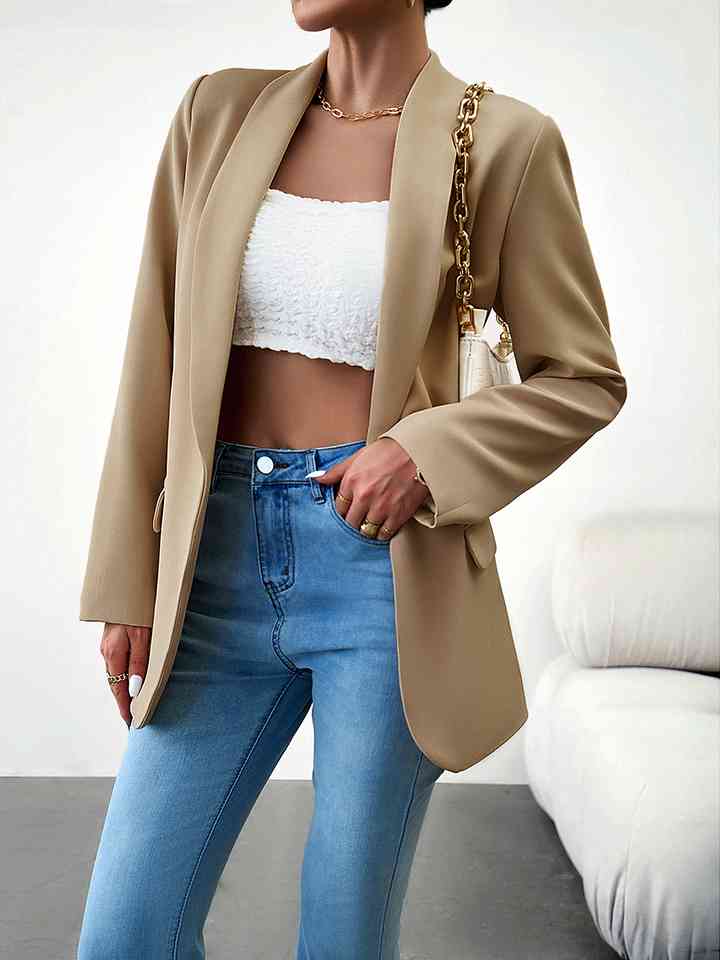 Lapel Collar Long Sleeve Blazer - BEYOND FASHION