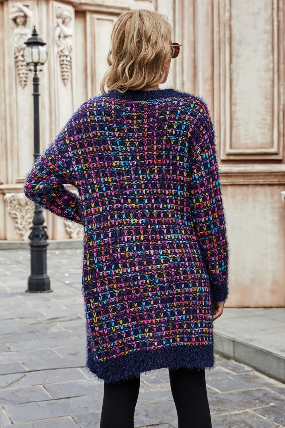 Multicolored Open Front Cardigan with Pockets