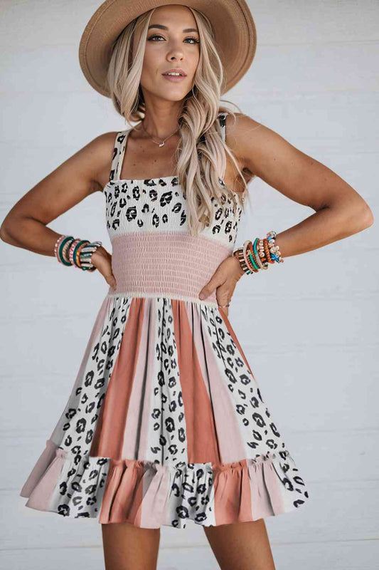 Leopard Color Block Sleeveless Dress - BEYOND FASHION