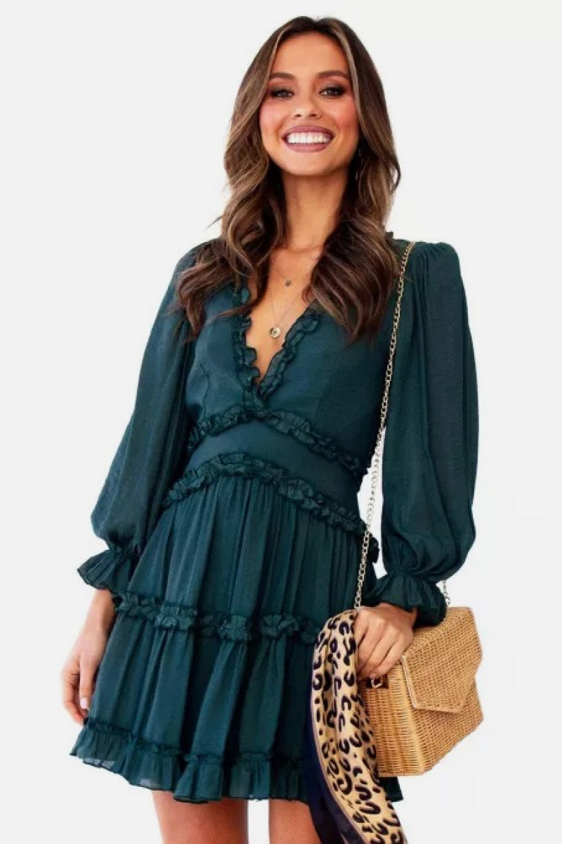 Ruffle Detailing Open Back Dress - BEYOND FASHION