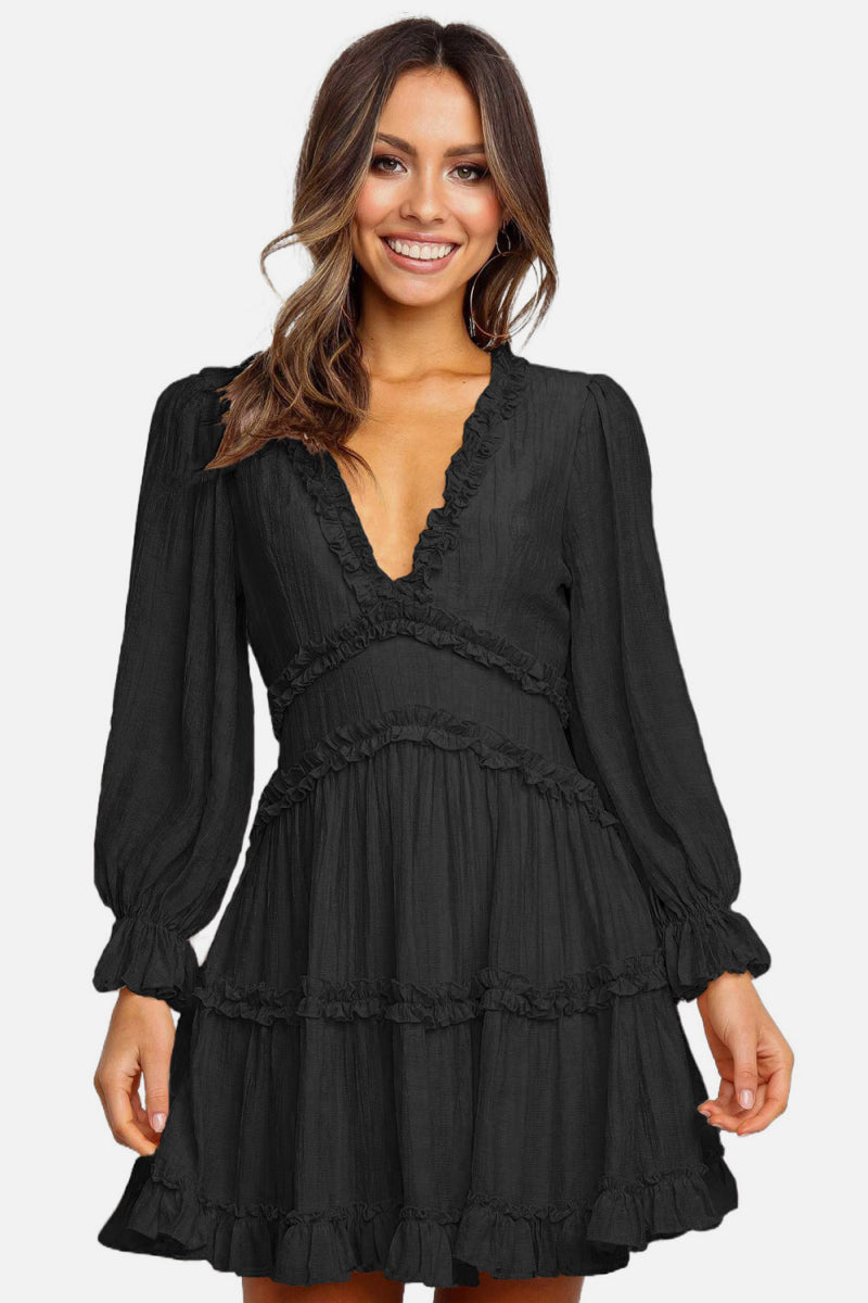 Ruffle Detailing Open Back Dress - BEYOND FASHION