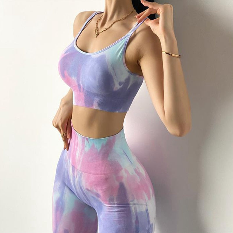 Tie Dye Seamless Crop Top & High Waist Leggings